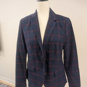 Tommy Hilfiger Navy and Burgundy Plaid Blazer